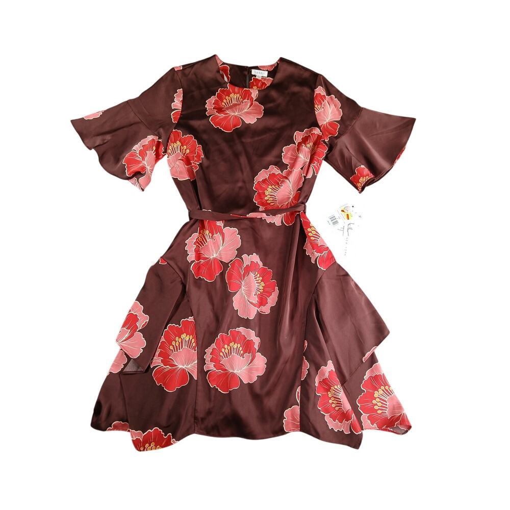 Nicole Miller New York Dress Womens 6 Brown Bell Sleeves Knee Length Sash NWT